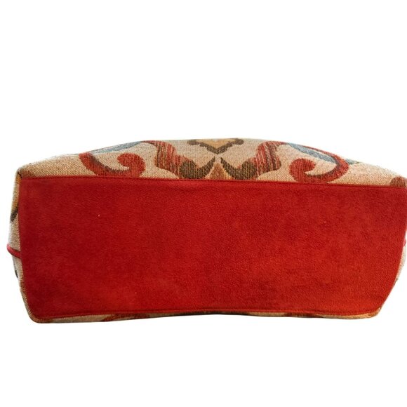 Atenti Hinged Closure Tapestry Betty Handbag With Floral Pattern & Red Accents - Picture 3 of 9